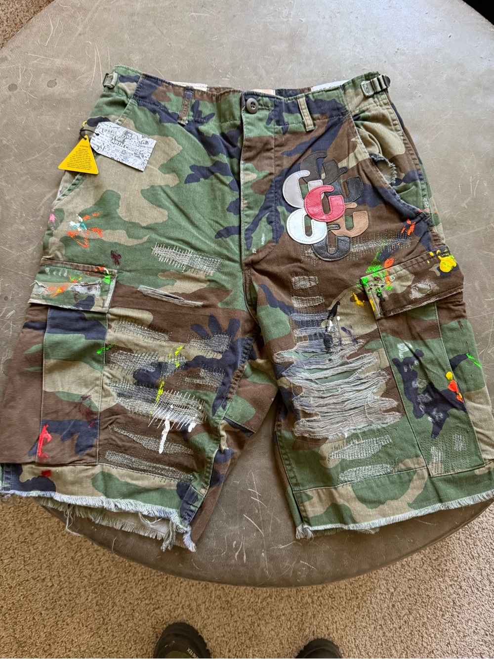 Gallery Dept Camo Paint-Splatter Distressed Cargo Shorts
